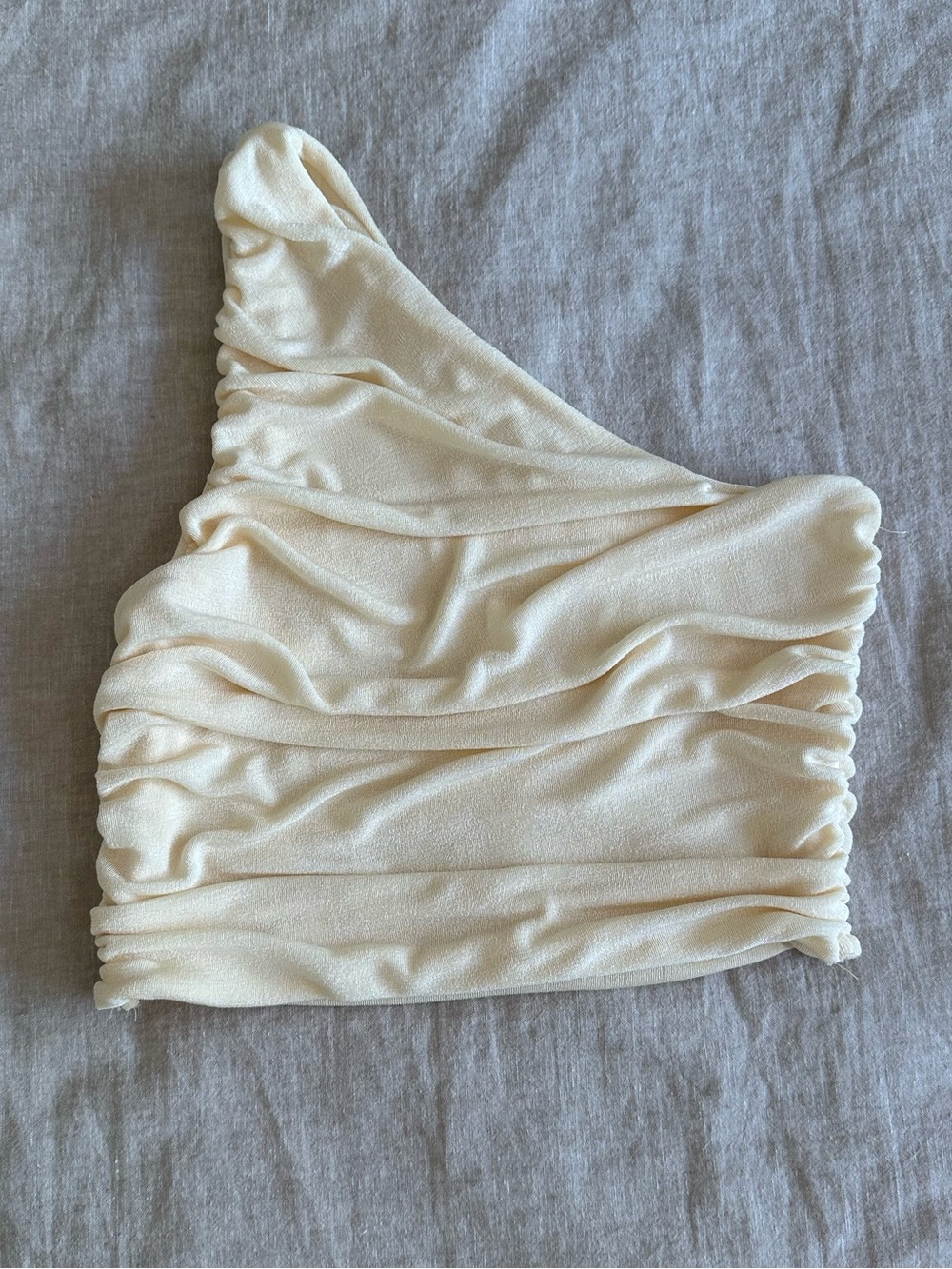 Cream One Shoulder Ruched Going Out Top Medium